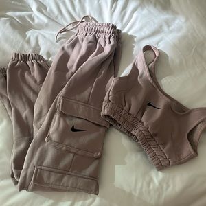Taupe / Lavender Nike Cargo Sweatpants & Matching Bra